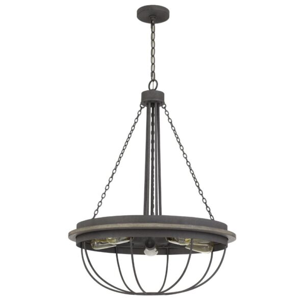 Nexy 24 Inch Chandelier, 5 Light Bulb Sockets, Gray Metal Cage Design