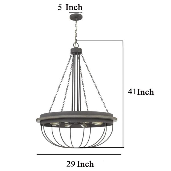 Nexy 29 Inch Chandelier, 8 Light Bulb Sockets, Gray Metal Cage Design