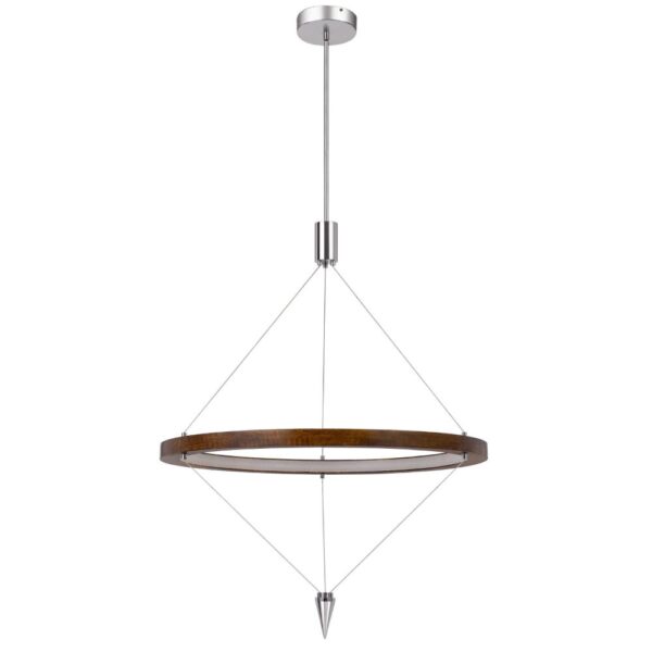 150220266991eb94c644e.jpeg Erbo 11 Inch Pendant Light Fixture, Dimmable LED, Pine Wood and Chrome
