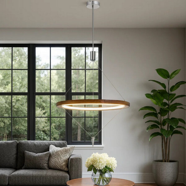 150220266991eb9f586c2.jpeg Erbo 11 Inch Pendant Light Fixture, Dimmable LED, Pine Wood and Chrome