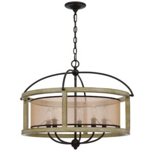 Acia 26 Inch Chandelier, Classic Round Organza Shade Wood, Metal