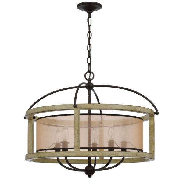 150220266991ebb3cf48a.jpeg Acia 26 Inch Chandelier, Classic Round Organza Shade Wood, Metal