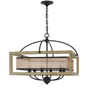 Acia 24 Inch Chandelier, Square Organza Shade, Wood, Metal