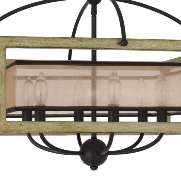 Acia 24 Inch Chandelier, Square Organza Shade, Wood, Metal