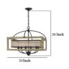 Acia 24 Inch Chandelier, Square Organza Shade, Wood, Metal