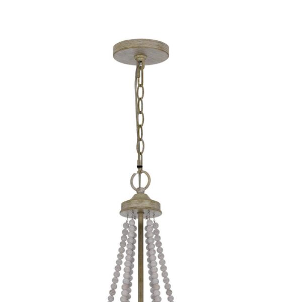 150220266991ebdf2668b.jpeg Maci 28 Inch Chandelier, White Beaded Candelabra Design, Brown Wood