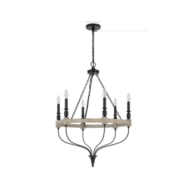 150220266991ebf172fa1.jpeg Omy 26 Inch Chandelier, Distressed Wood Wheel Candelabra Design, Black