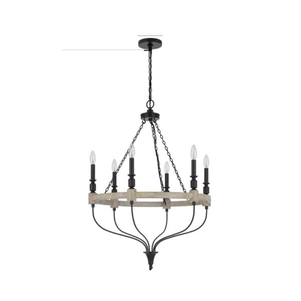 150220266991ebf4e5e9b.jpeg Omy 26 Inch Chandelier, Distressed Wood Wheel Candelabra Design, Black