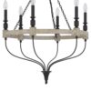 150220266991ebfa67563.jpeg Omy 26 Inch Chandelier, Distressed Wood Wheel Candelabra Design, Black