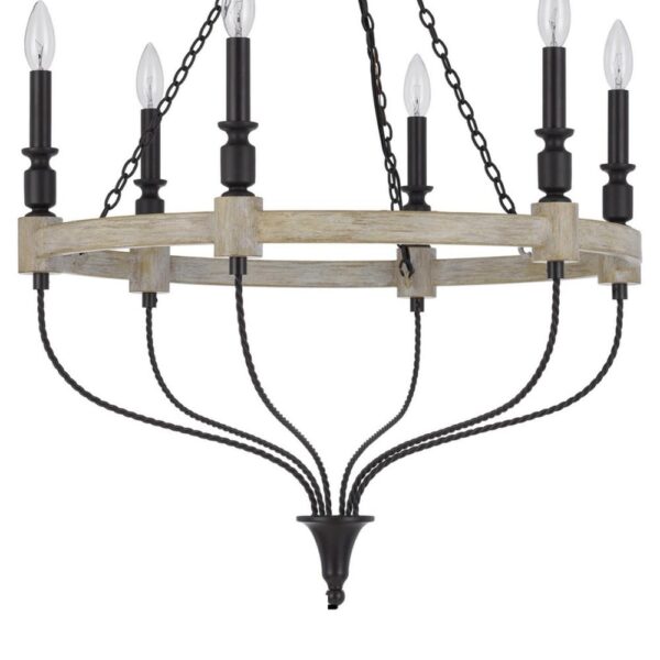 150220266991ebfa67563.jpeg Omy 26 Inch Chandelier, Distressed Wood Wheel Candelabra Design, Black