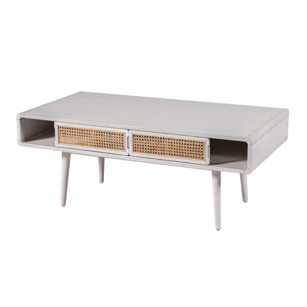 150220266991ec1d6b68b.jpeg Camy Coffee Table, Brown Cane Woven Doors, Open Shelf, White 48 Inch