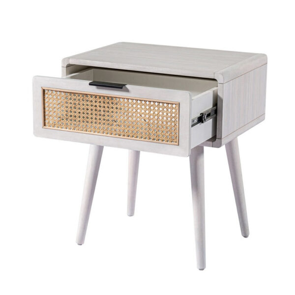 150220266991ec34d9be6.jpeg Camy Side End Table, Natural Brown Cane Woven Drawer, White 22 Inch