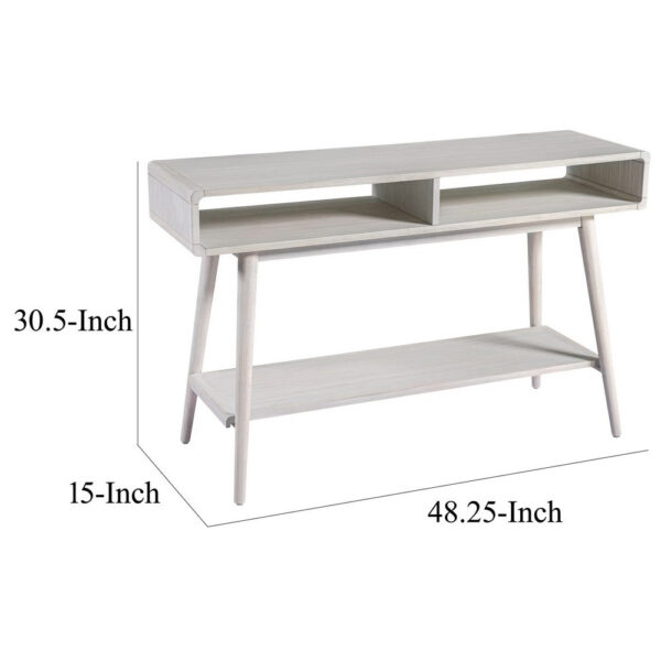 Camy Sofa Console Table, 2 Open Cubbies, 1 Lower Shelf, White 48 Inch