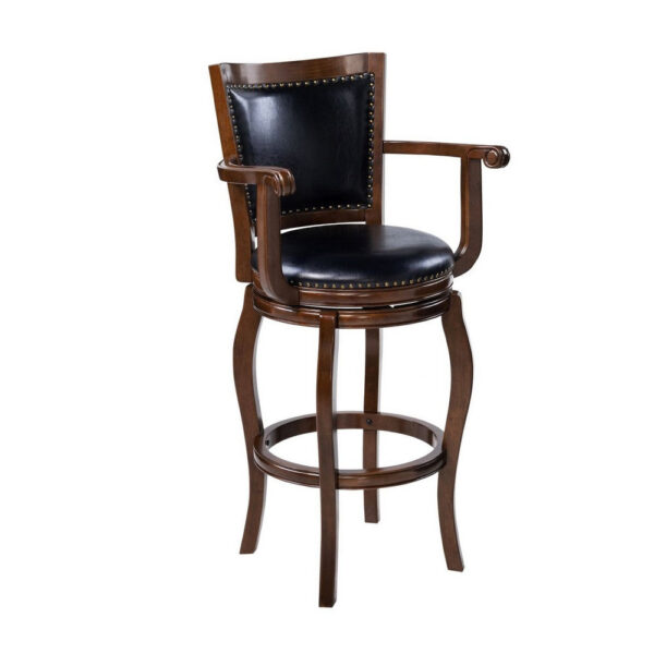 Hugo Swivel Barstool Chair, Black Faux Leather, 34 Inch Extra Tall