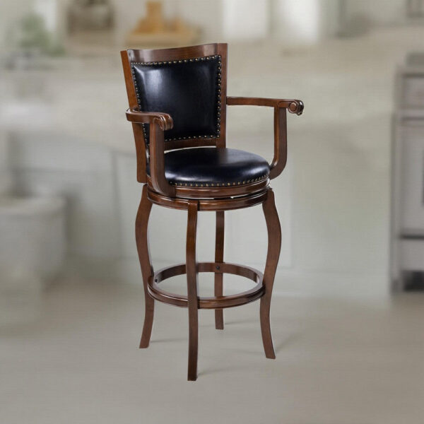 Hugo Swivel Barstool Chair, Black Faux Leather, 34 Inch Extra Tall
