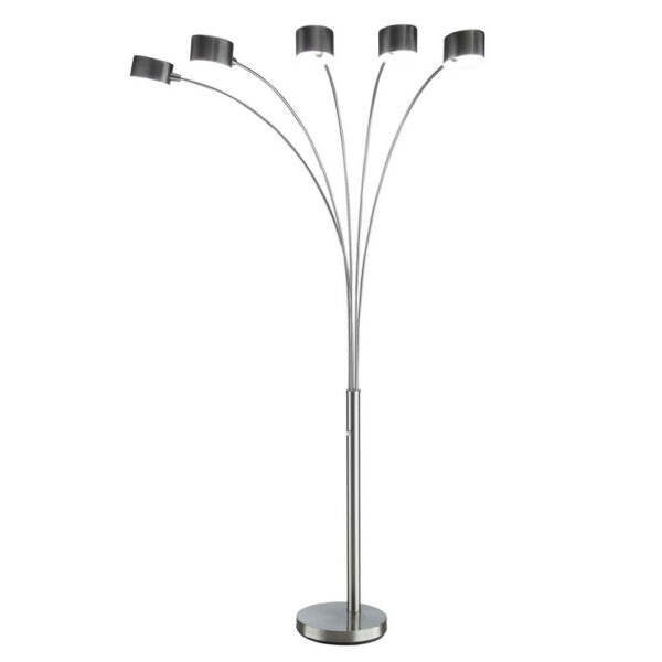 150220266991ec619a1d5.jpeg 5 Arm Arched Floor Lamp, 84 Inch Chrome Metal Sleek Stem, Round Base