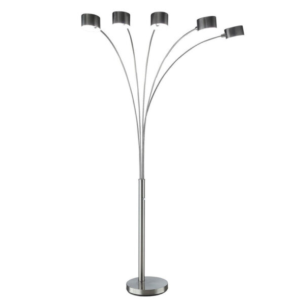 150220266991ec640820a.jpeg 5 Arm Arched Floor Lamp, 84 Inch Chrome Metal Sleek Stem, Round Base