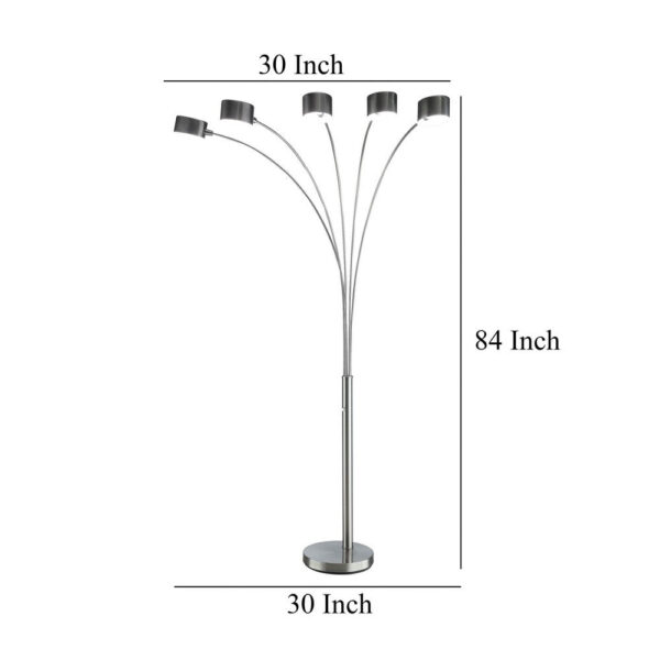 150220266991ec6b365c1.jpeg 5 Arm Arched Floor Lamp, 84 Inch Chrome Metal Sleek Stem, Round Base