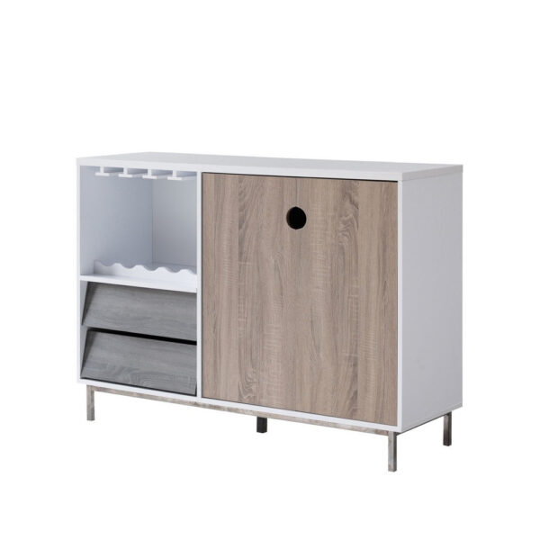Wine Cabinet, 2 Drawers, Stemware and Bottle Rack, White Brown Gray