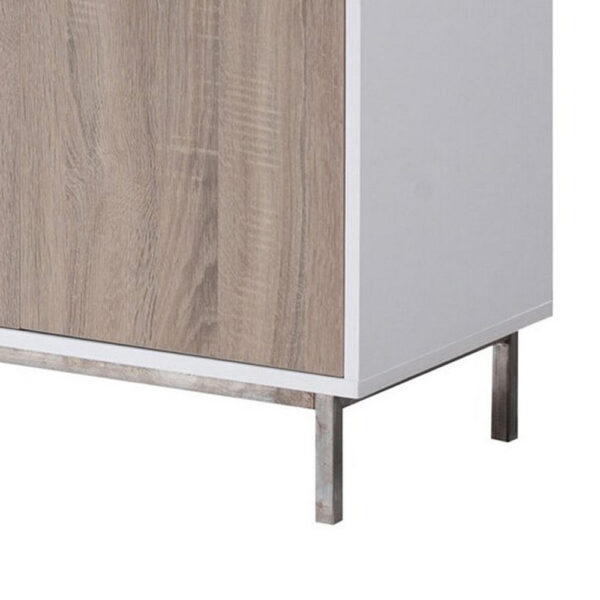 Wine Cabinet, 2 Drawers, Stemware and Bottle Rack, White Brown Gray