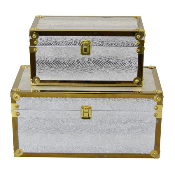Jito Decorative Jewelry Box Set of 2, Abstract Pattern, Silver Gold