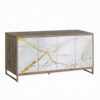 Avia Sideboard Console Cabinet, White Marble Look 4 Door Brown 65 Inch