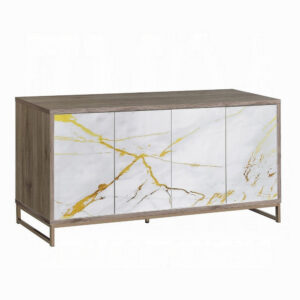 Avia Sideboard Console Cabinet, White Marble Look 4 Door Brown 65 Inch