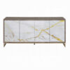 Avia Sideboard Console Cabinet, White Marble Look 4 Door Brown 65 Inch