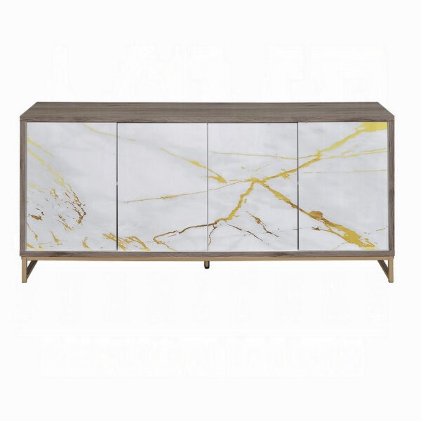 Avia Sideboard Console Cabinet, White Marble Look 4 Door Brown 65 Inch