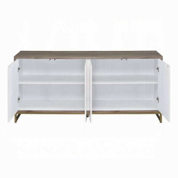 Avia Sideboard Console Cabinet, White Marble Look 4 Door Brown 65 Inch
