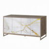 Avia Sideboard Console Cabinet, White Marble Look 4 Door Brown 65 Inch
