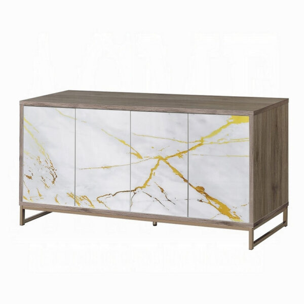 Avia Sideboard Console Cabinet, White Marble Look 4 Door Brown 65 Inch