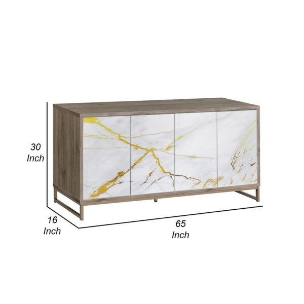Avia Sideboard Console Cabinet, White Marble Look 4 Door Brown 65 Inch