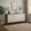 Avia Sideboard Console Cabinet, White Marble Look 4 Door Brown 65 Inch