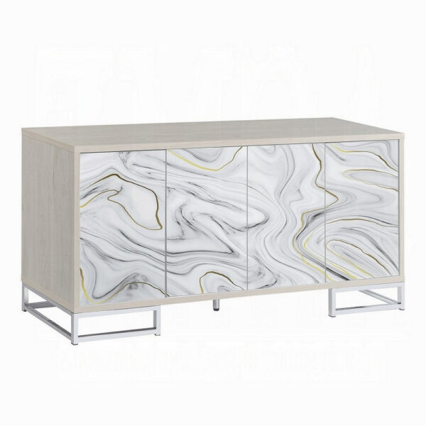 Anok Sideboard Console Cabinet, White Marble Look, Chrome, 65 Inch