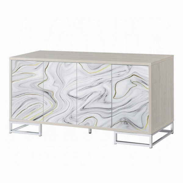 Anok Sideboard Console Cabinet, White Marble Look, Chrome, 65 Inch