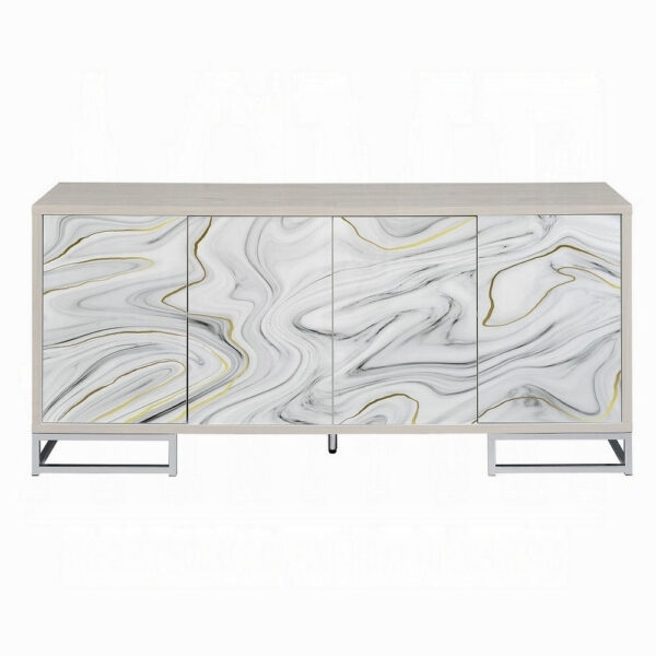 Anok Sideboard Console Cabinet, White Marble Look, Chrome, 65 Inch