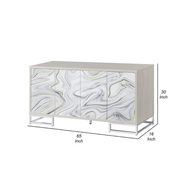 Anok Sideboard Console Cabinet, White Marble Look, Chrome, 65 Inch