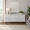 Anok Sideboard Console Cabinet, White Marble Look, Chrome, 65 Inch