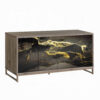 Loila Sideboard Console Cabinet, Black Marble Look, Brown Wood 65 Inch