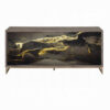 Loila Sideboard Console Cabinet, Black Marble Look, Brown Wood 65 Inch