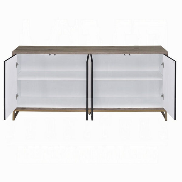 Loila Sideboard Console Cabinet, Black Marble Look, Brown Wood 65 Inch