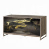 Loila Sideboard Console Cabinet, Black Marble Look, Brown Wood 65 Inch