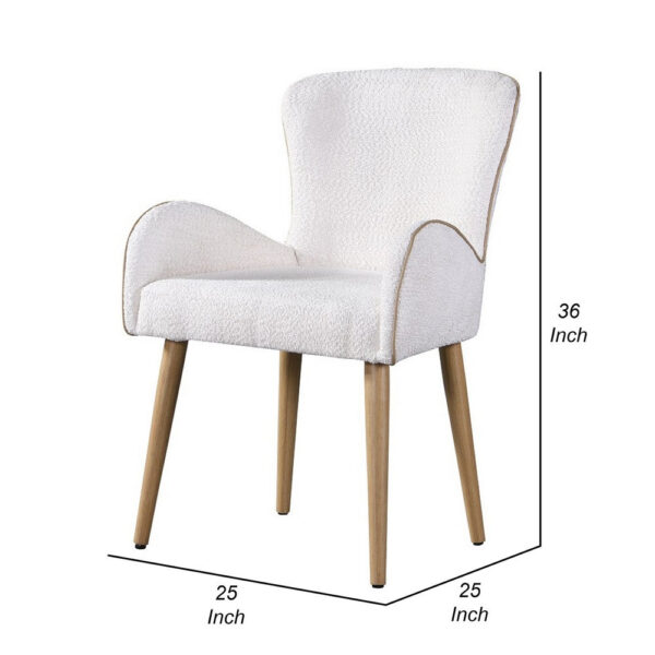 Willy Side Chair Set of 2, White Boucle, Soft Padding, Brown Wood Legs
