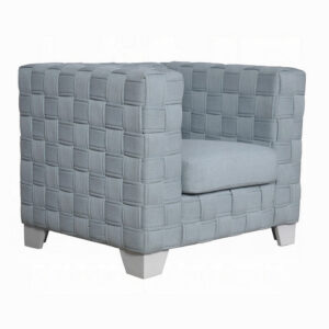 Reah Accent Chair, Knitted Light Blue Chenille, White Composite Wood