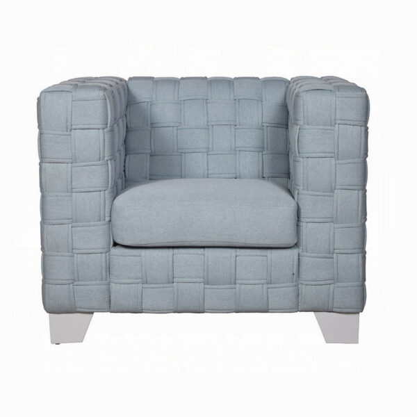 150220266991ed7c9d309.jpeg Reah Accent Chair, Knitted Light Blue Chenille, White Composite Wood