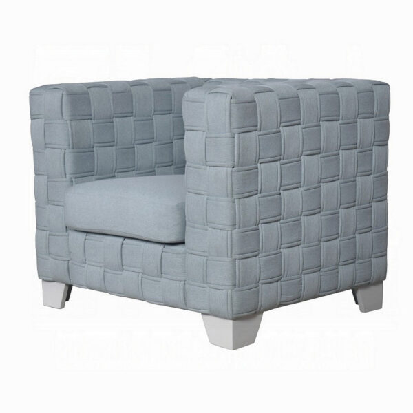 150220266991ed7f4b04f.jpeg Reah Accent Chair, Knitted Light Blue Chenille, White Composite Wood