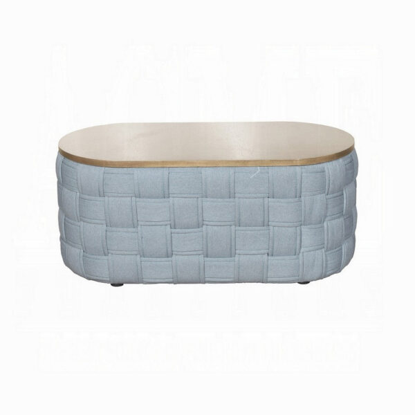 Reah Coffee Table, Knitted Light Blue Chenille, Brown Wood, 41 Inch