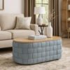 Reah Coffee Table, Knitted Light Blue Chenille, Brown Wood, 41 Inch