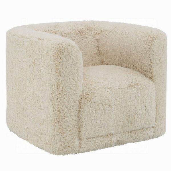 150220266991eda654142.jpeg Savoir Swivel Accent Chair, Modern Soft Furry Beige Fabric, Round Arms